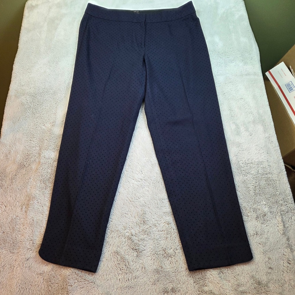 Talbots Hampshire Ankle Pants Womens 12 Navy Blue‎ Polka Dot Str Leg Tulip Hem